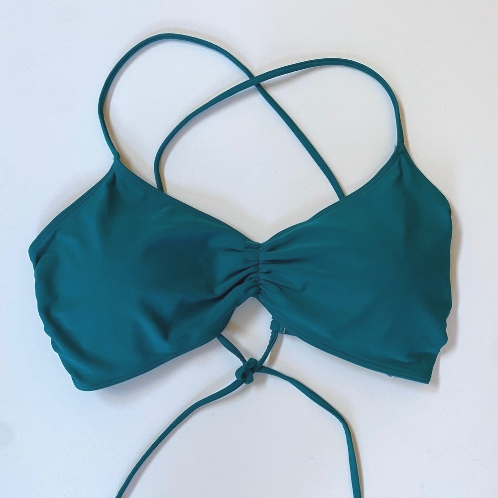 Aerie Scoop Bikini Top Dark Teal Green Lace Up Back NWT XL 9299-340